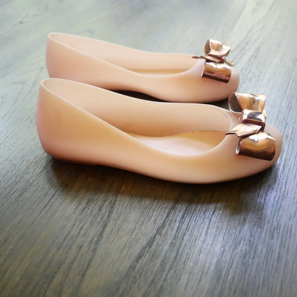 NEW Mel by Melissa Girl's 11 Space Love Jelly Flats Pink Rose Gold Bow